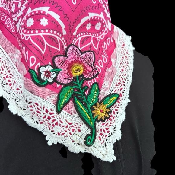 Handmade Accessories - Scarf Bandana Line Dance Cowgirl Neck Head Handmade Embroidery patch Floral Lace
